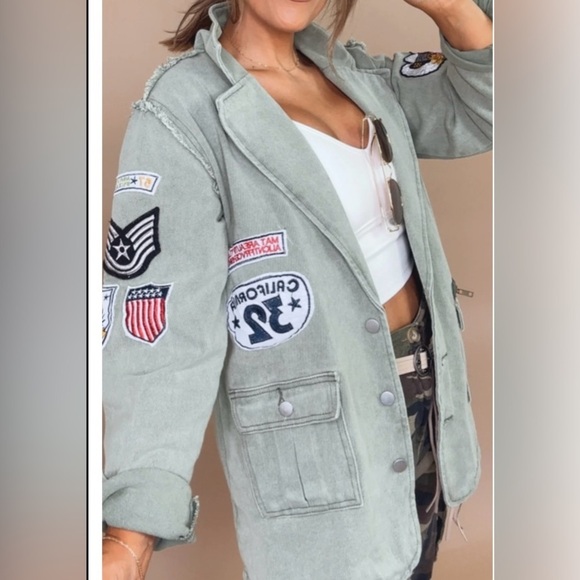 Kennedy Distressed Long Sleeve Military Jacket in Matcha - Picture 10 of 16